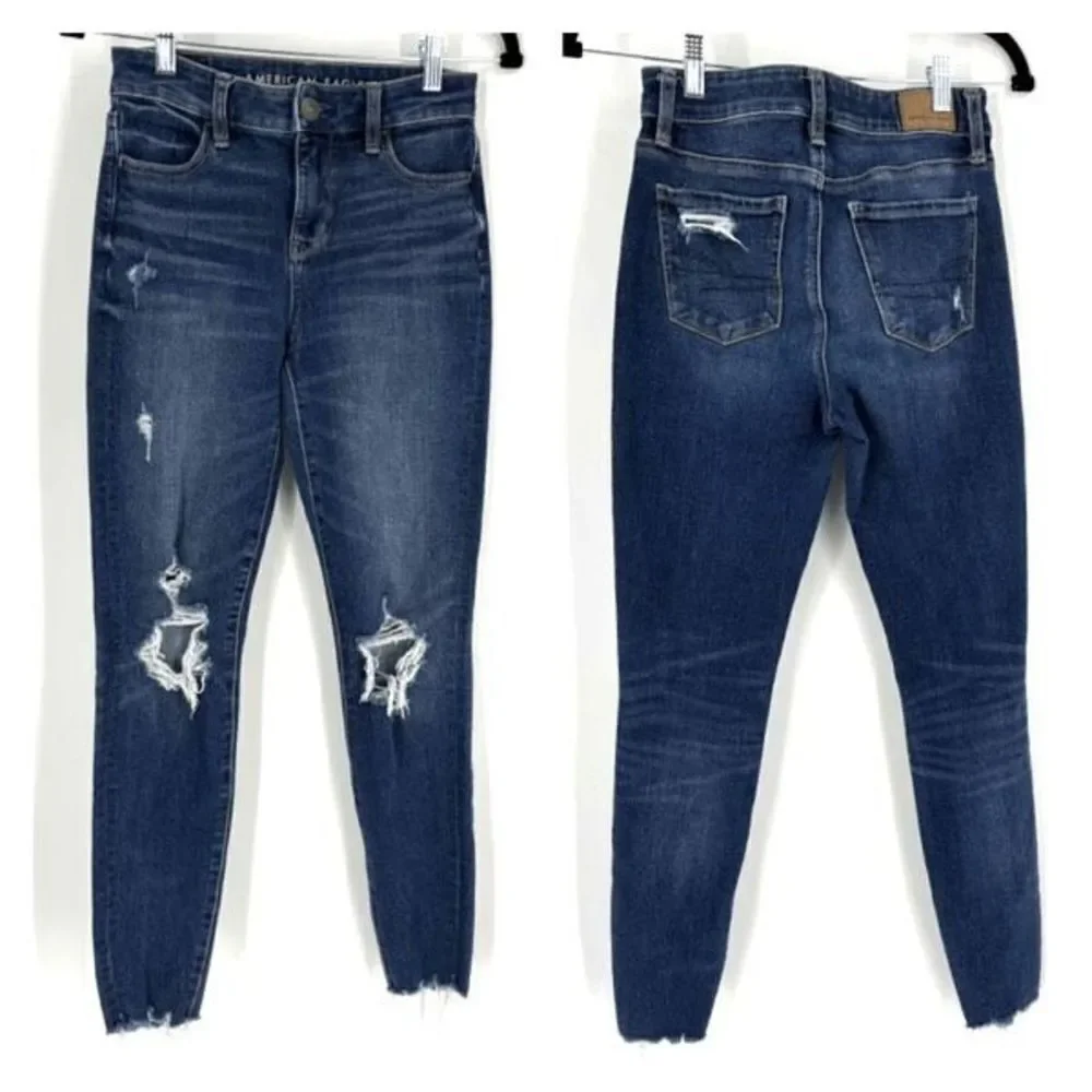 American Eagle Women's Distressed The Dream Jean High Rise Jeggings Blue Size 0